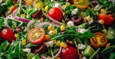 5 Minuten Salat mit frischen Zutaten in einer bunten Schüssel