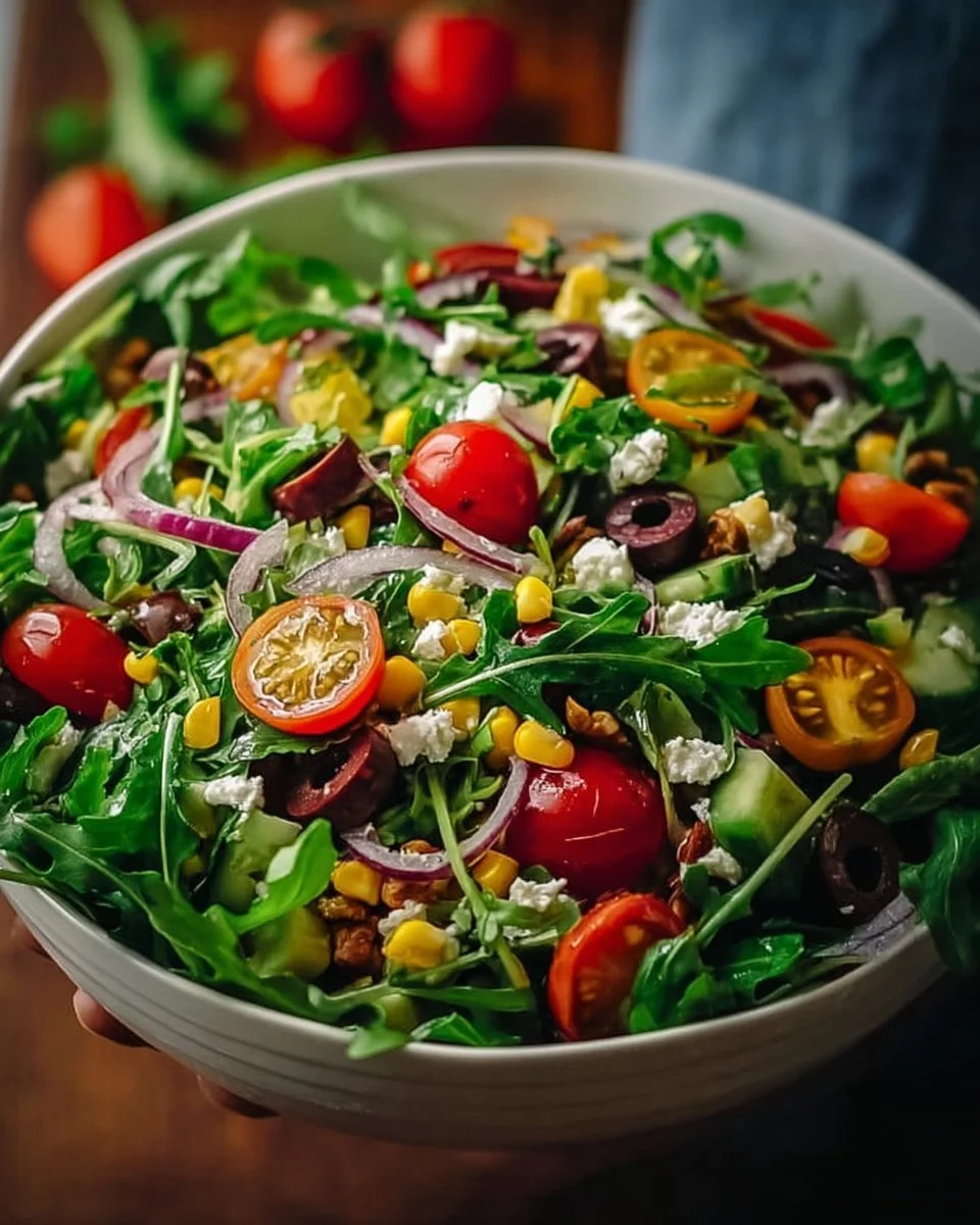 5 Minuten Salat mit frischen Zutaten in einer bunten Schüssel