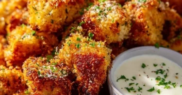 Airfryer Garlic Parmesan Chicken Bites auf einem Teller serviert