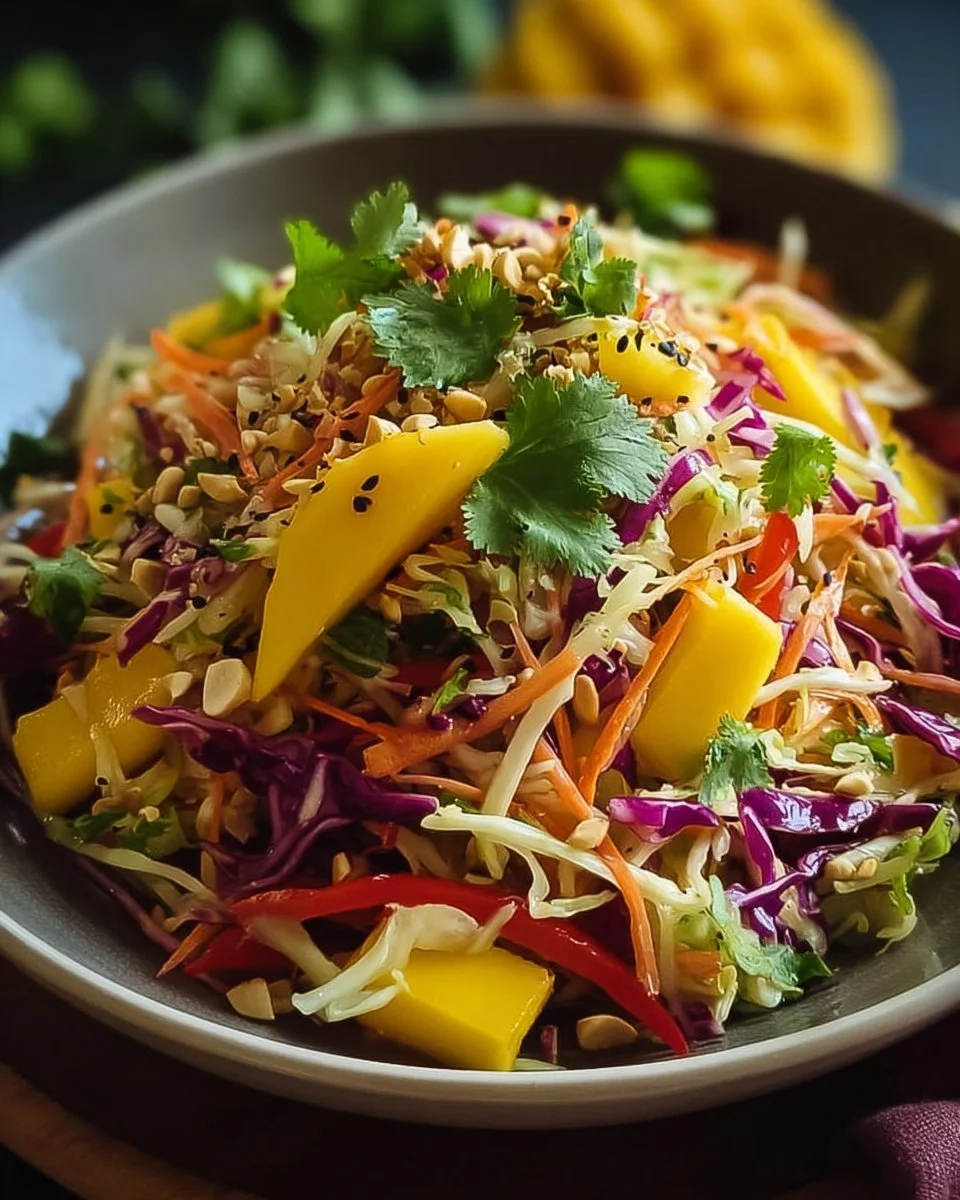 Asiatischer Spitzkohl-Mango-Salat in einer Schüssel, gesund und lecker