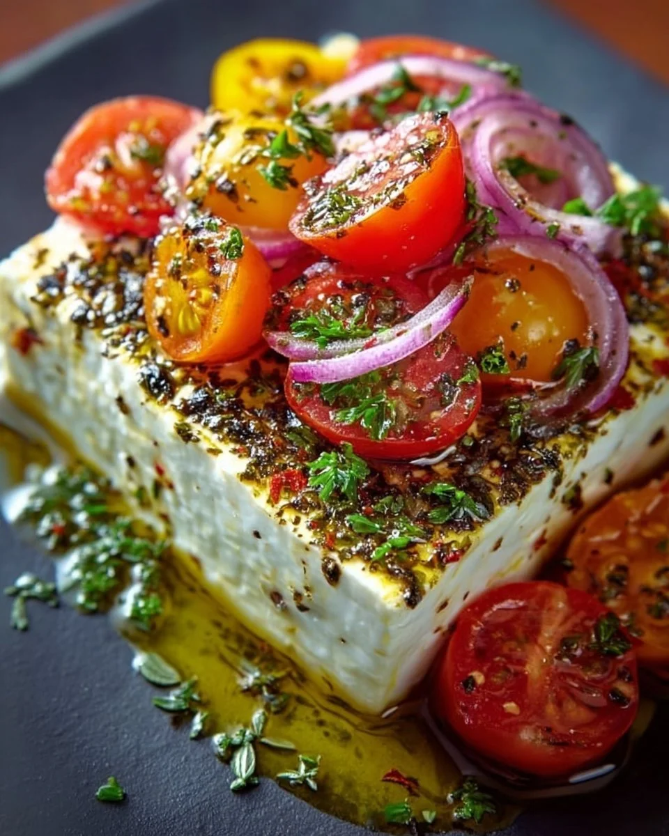 Gebackener Feta-Käse nach griechischer Art, serviert mit frischem Gemüse