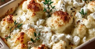 Leckerer Blumenkohl-Hack-Auflauf mit Feta für eine gesunde Mahlzeit.