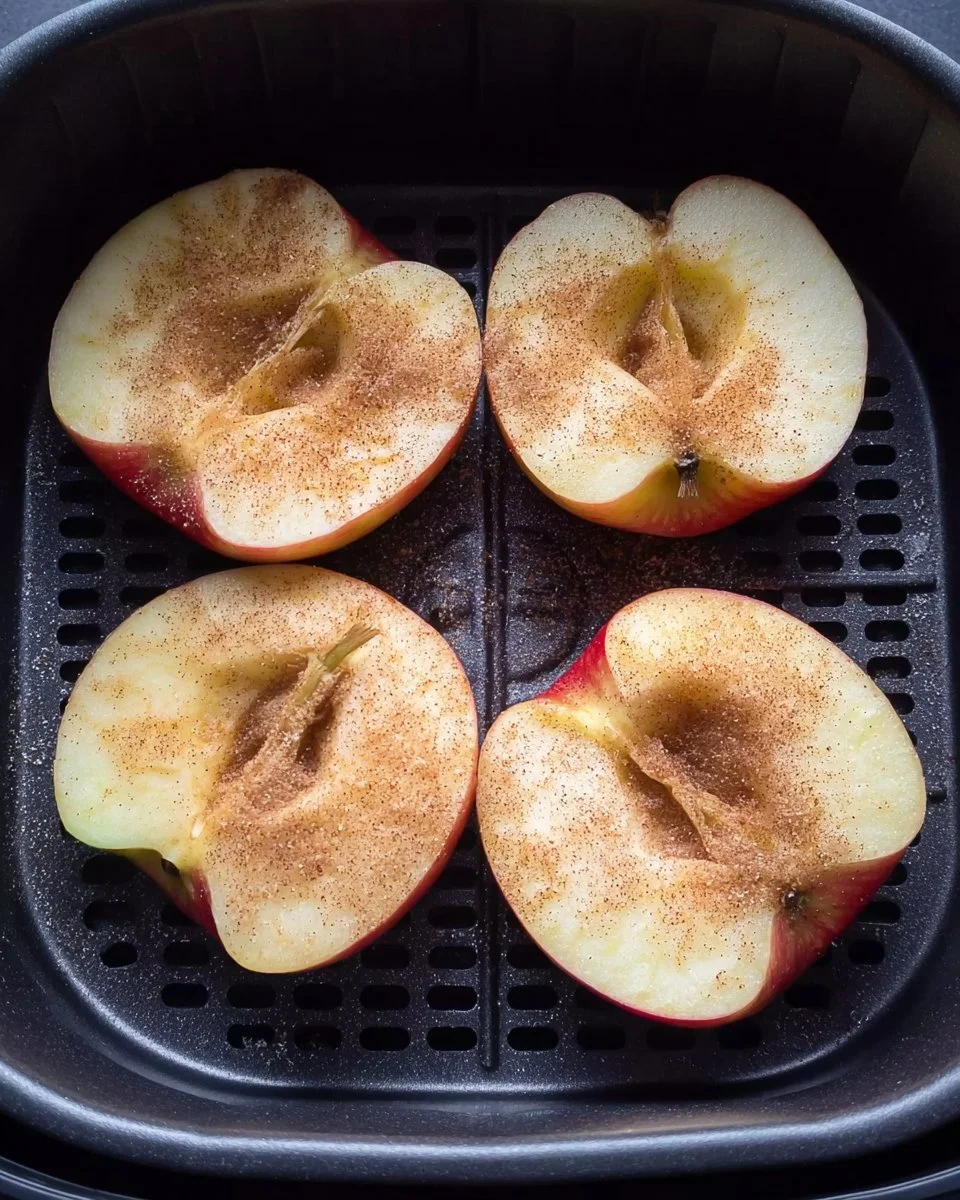 Bratapfel zubereitet in der Heißluftfritteuse mit Zimt und Nüssen