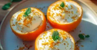 Cremiges Aperol-Orange-Eis in einer eleganten Eisschale serviert