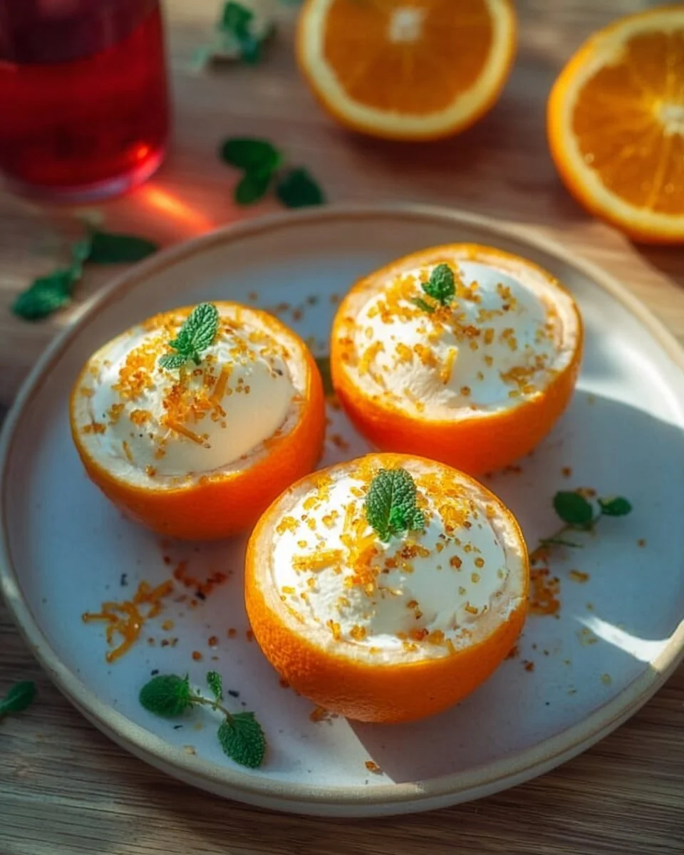 Cremiges Aperol-Orange-Eis in einer eleganten Eisschale serviert