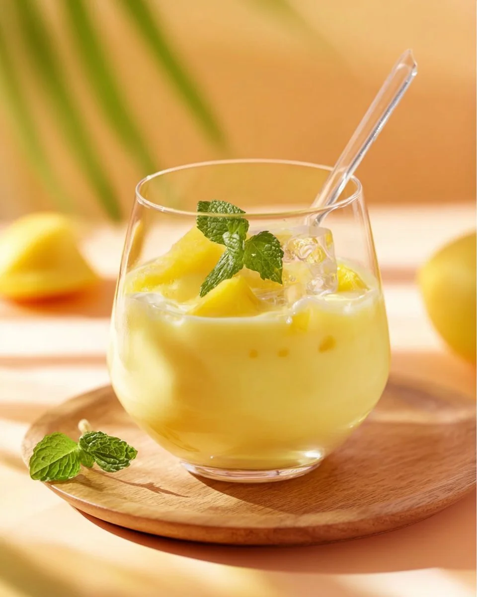 Erfrischende Eierlikörbowle mit Ananas und Sekt im Glas serviert