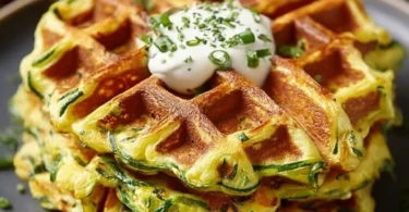 Leckere einfache Zucchini-Waffeln auf einem Teller serviert
