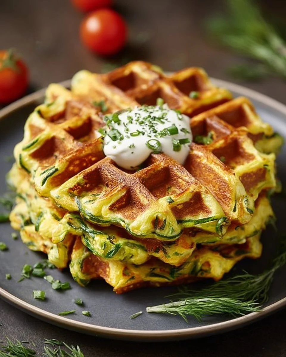 Leckere einfache Zucchini-Waffeln auf einem Teller serviert