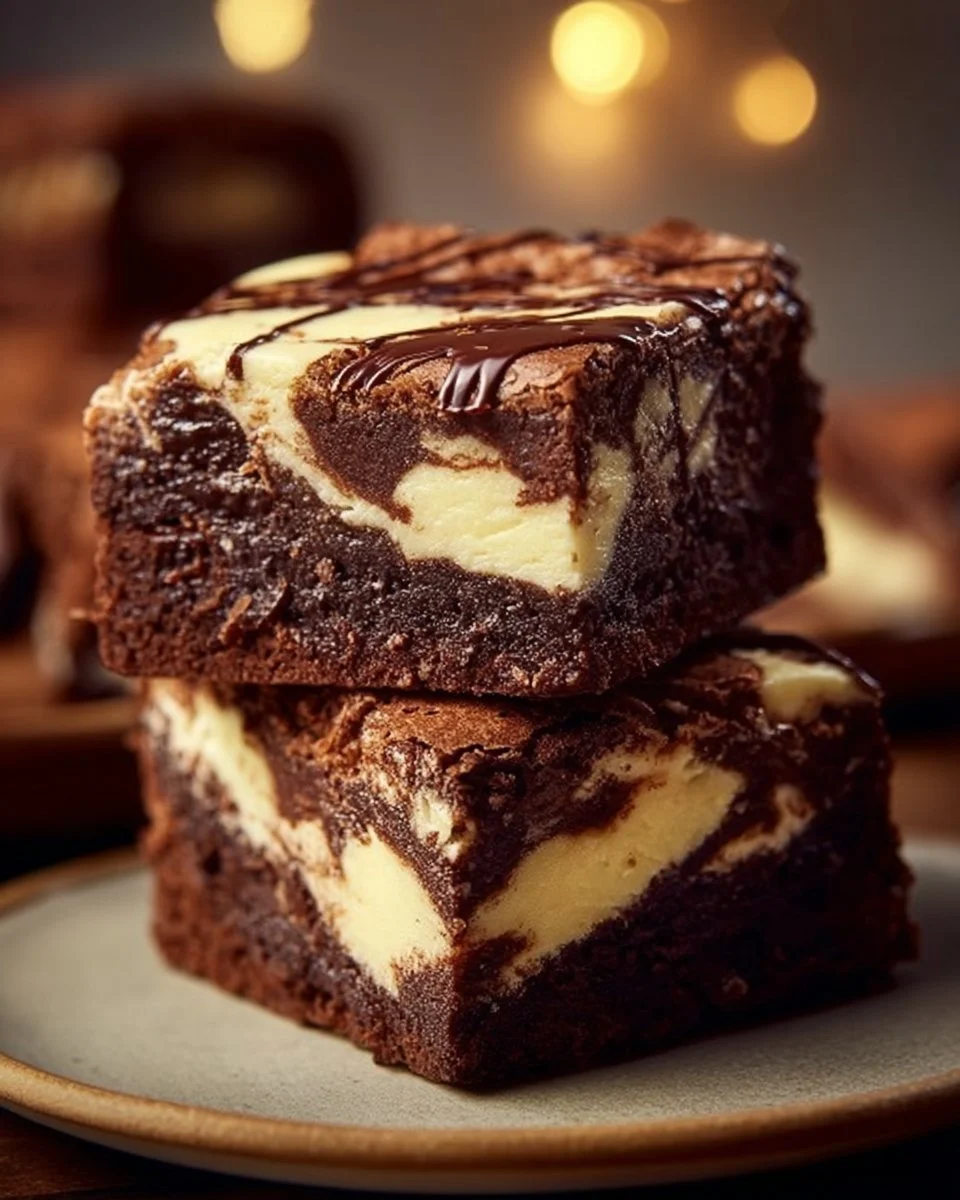 Leckere Frischkäse-Brownies auf einem Teller, perfekt für einen Genussmoment.