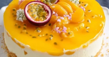 Fruchtige Pfirsich-Maracuja-Torte mit saftigen Pfirsichen und Maracuja-Creme