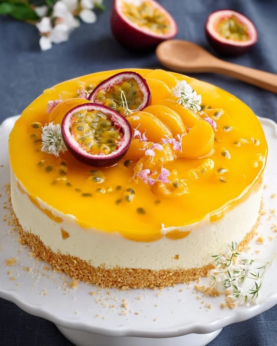 Fruchtige Pfirsich-Maracuja-Torte mit saftigen Pfirsichen und Maracuja-Creme