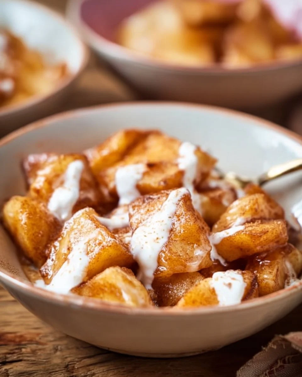 Gebackene Äpfel aus dem Air Fryer auf einem Teller serviert