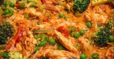 Gemüsepfanne mit Hähnchen, bunt und gesundes Abendessen