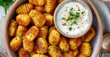 Gnocchi aus der Heißluftfritteuse serviert mit frischer Soße