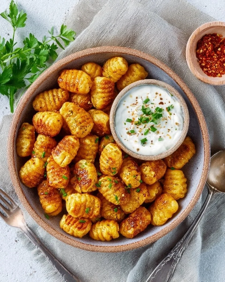 Gnocchi aus der Heißluftfritteuse serviert mit frischer Soße