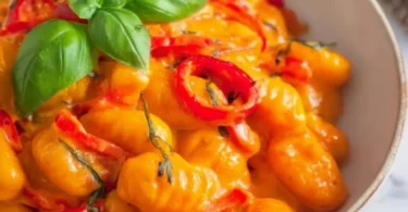 Gnocchi Paprika Pfanne mit frischen Zutaten und Gewürzen