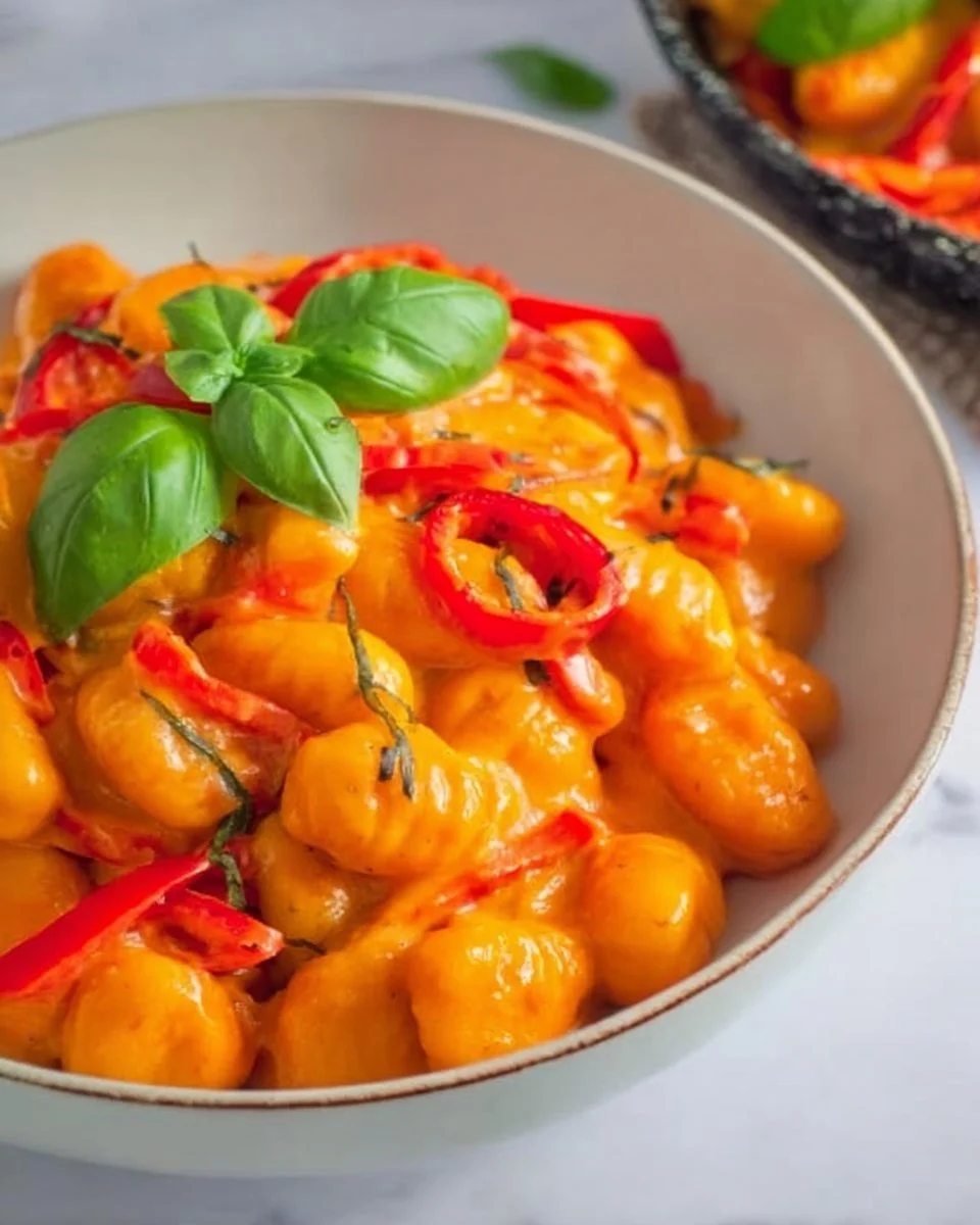 Gnocchi Paprika Pfanne mit frischen Zutaten und Gewürzen