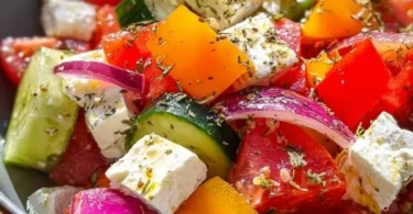Schüssel mit griechischem Bauernsalat, frisch und gesund angereichert mit Gemüse.