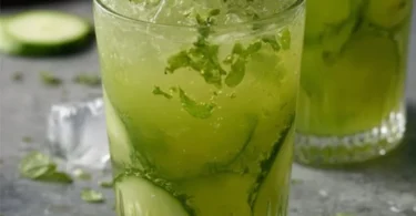 Gurkenlimonade mit Ingwer und Minze in einem Glas