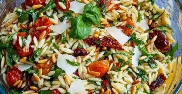 Italienischer Orzo-Salat mit frischen Zutaten und Aromas.