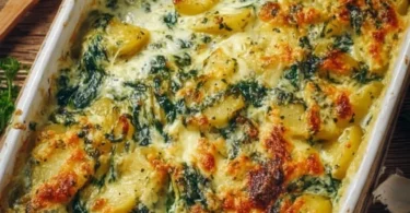 Leckerer Kartoffel-Spinat-Auflauf mit frischem Spinat und Kartoffeln