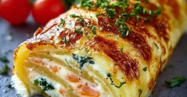 Kartoffelrolle mit Frischkäsefüllung, ideal für festliche Anlässe und Partys.