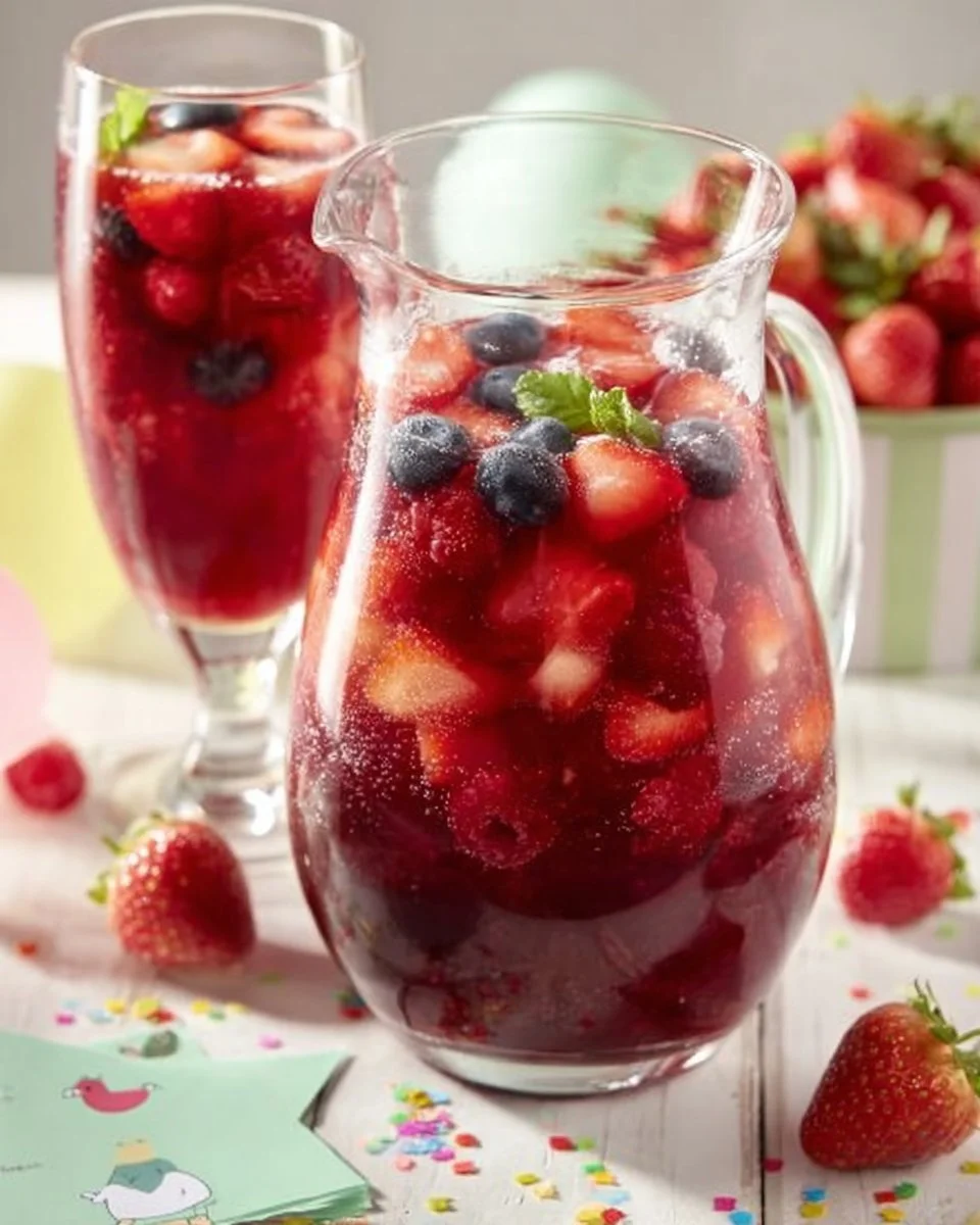 Bunte Kinderbowle ohne Alkohol in einer großen Schüssel auf einem Tisch
