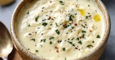 Schüssel mit Knoblauch Parmesan Sauce, ideal für Pasta und Gerichte.