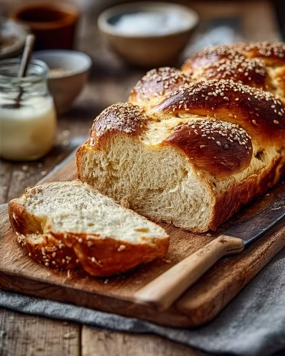 Scheibe kohlenhydratfreies Joghurtbrot auf einem Holzbrett