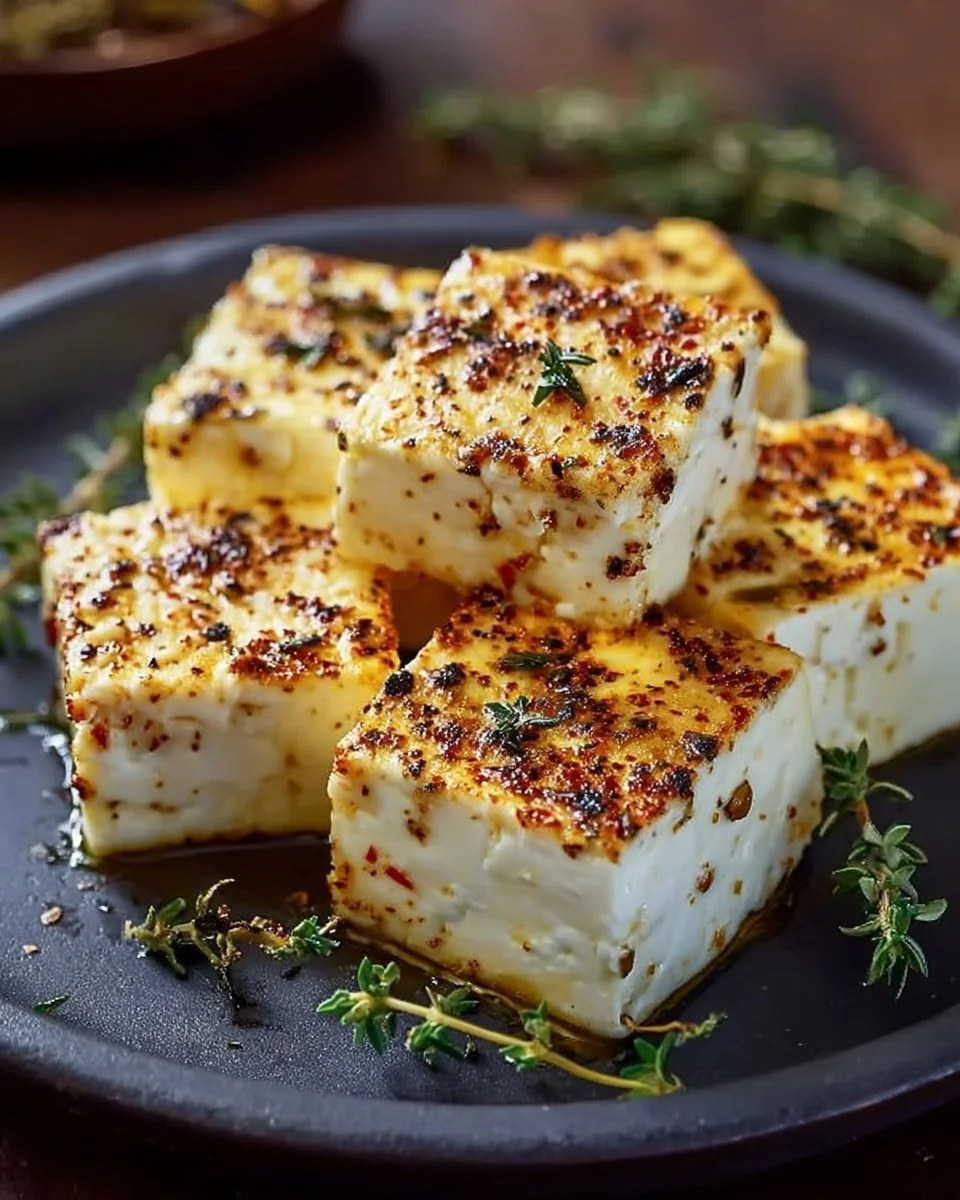 Köstlicher Feta im Airfryer zubereitet mit knuspriger Kruste