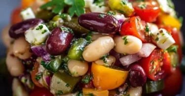 Mediterraner Bohnensalat mit frischen Zutaten und Gewürzen