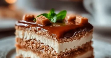 Leckere Scheibe Milchmädchen-Kuchen auf einem Teller
