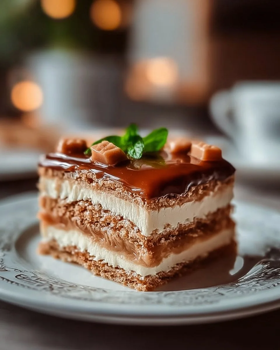 Leckere Scheibe Milchmädchen-Kuchen auf einem Teller