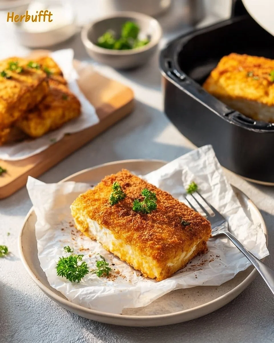 Panierter Feta aus der Heißluftfritteuse, knusprig und lecker serviert