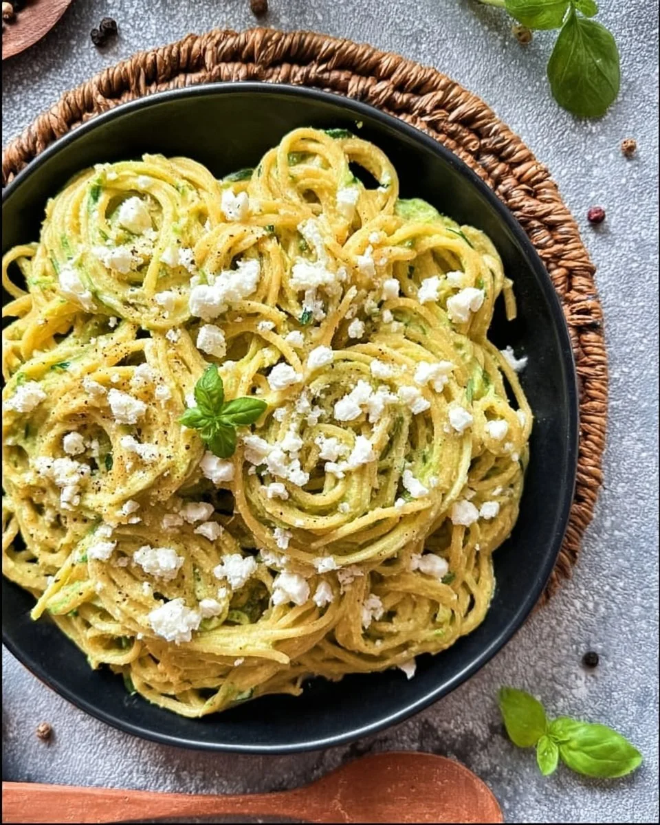 Leckere Pasta in Zucchini-Sauce, gesund und einfach zubereitet.