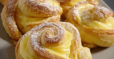 Leckere Puddingschnecken mit cremigem Puddingfüllung auf einem Teller
