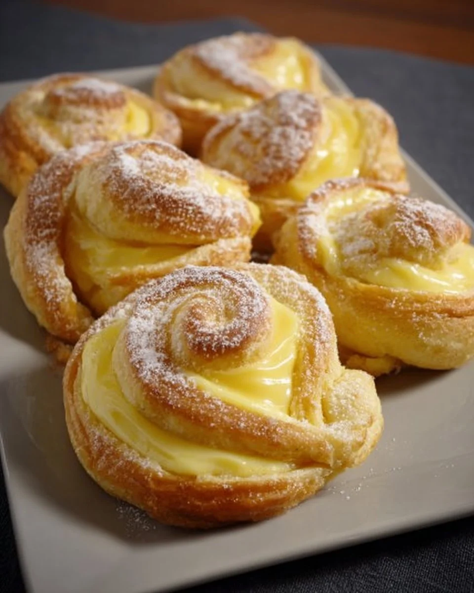 Leckere Puddingschnecken mit cremigem Puddingfüllung auf einem Teller