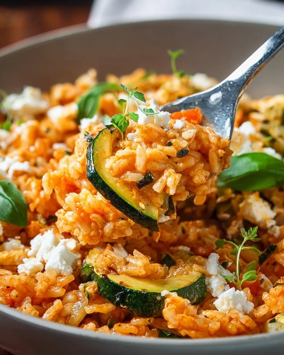 Reispfanne mit Zucchini und Feta, eine gesunde und schmackhafte Mahlzeit