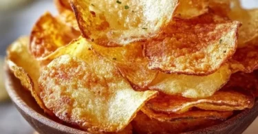 Selbstgemachte Kartoffelchips aus der Heißluftfritteuse auf einem Teller