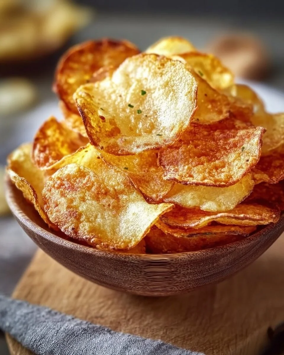 Selbstgemachte Kartoffelchips aus der Heißluftfritteuse auf einem Teller