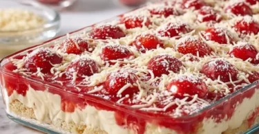Spaghettieis-Blechkuchen in einer appetitlichen Präsentation
