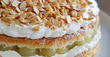 Stachelbeer-Baiser-Torte mit Baiserhaube und stachelbeeren
