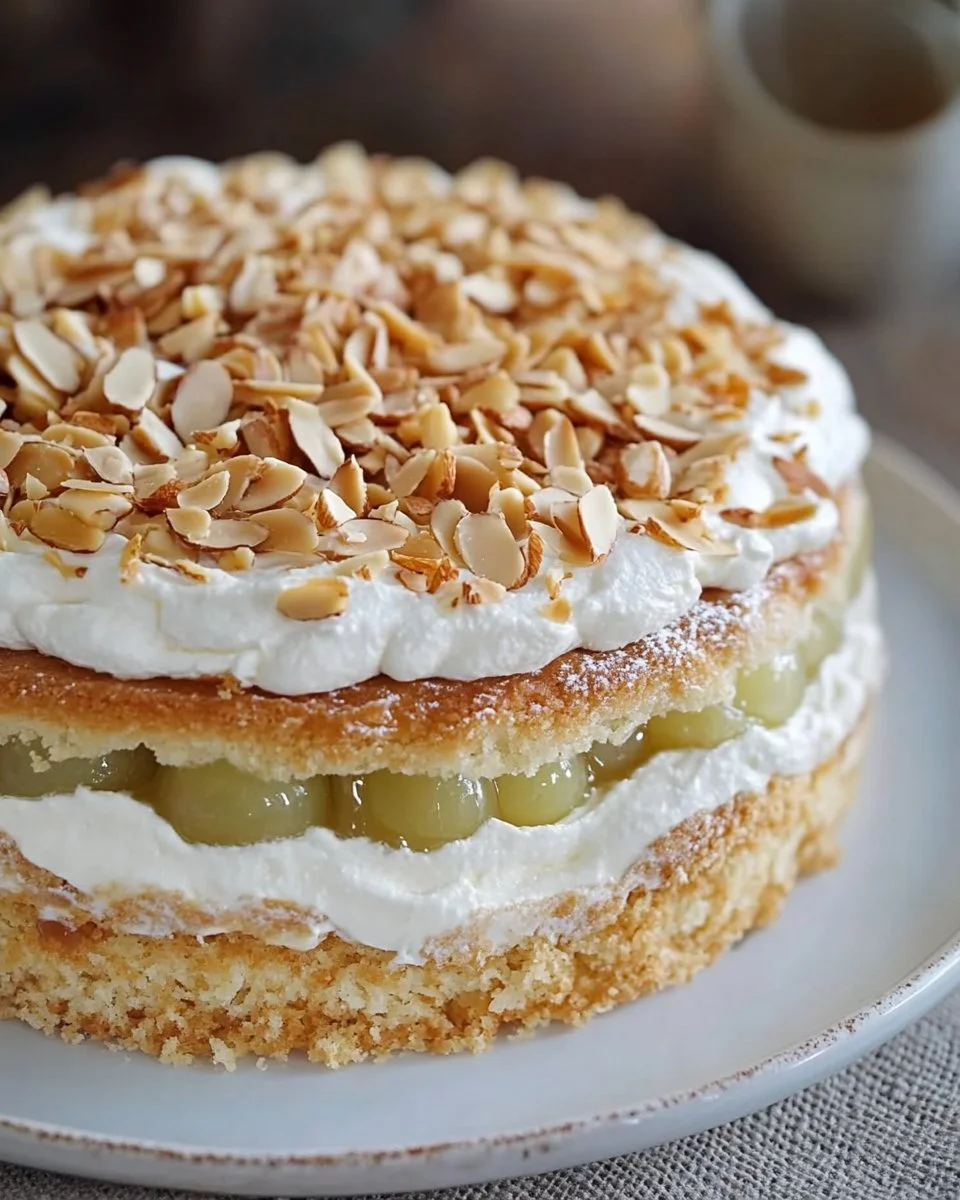 Stachelbeer-Baiser-Torte mit Baiserhaube und stachelbeeren
