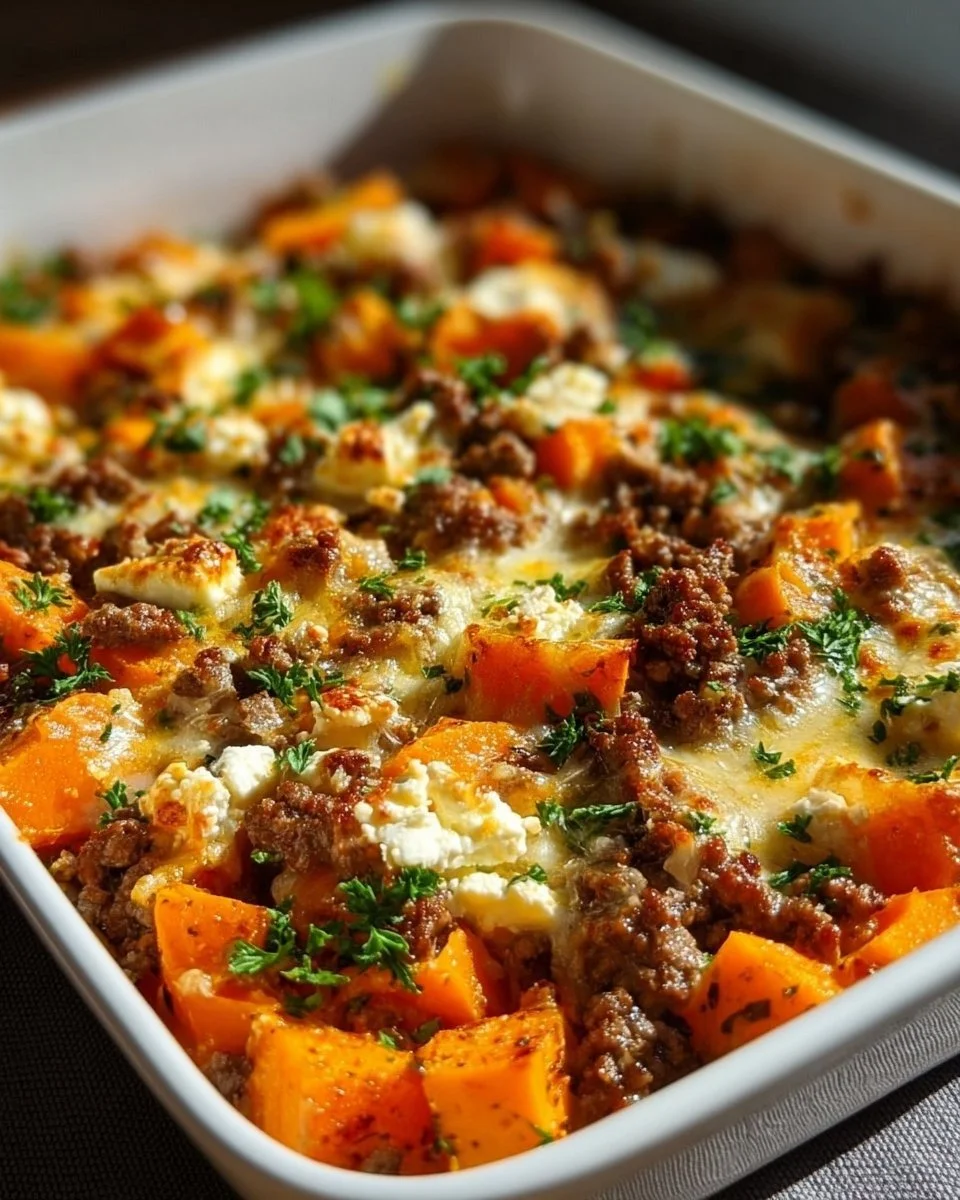 Sweet Potato Ground Meat Casserole with Feta