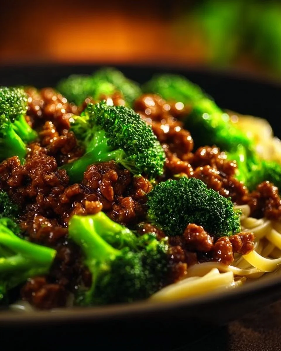 Leckere Teriyaki-Hackfleisch-Pfanne mit Gemüse und Reis serviert.