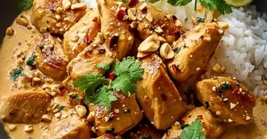 Thailändisches Erdnuss-Hühnchen mit Erdnussoße und frischem Gemüse