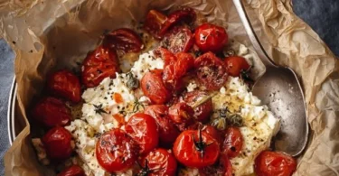 Überbackener Feta im Airfryer mit Tomaten und Zwiebeln, köstliches Rezept