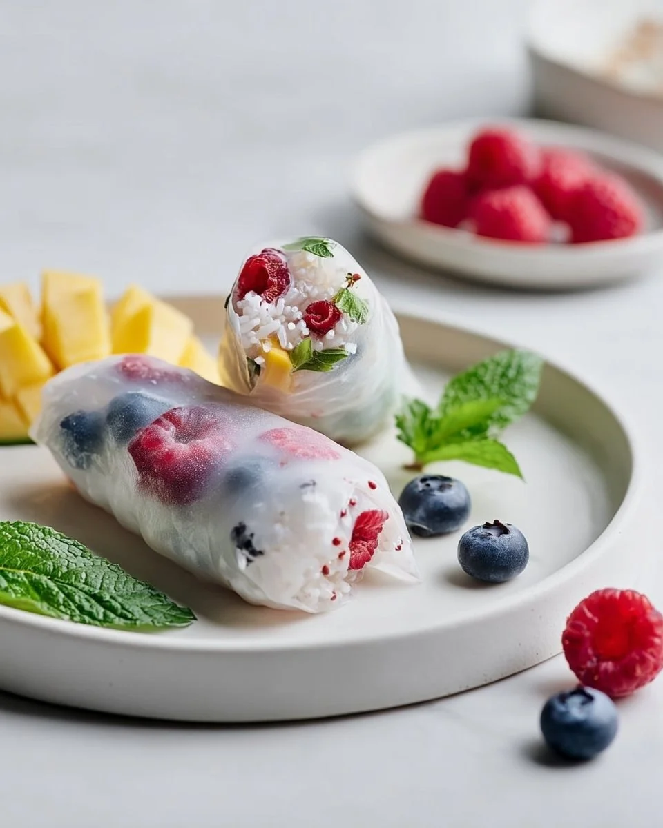 Vegane, süße Sommerrollen mit Kokosreis