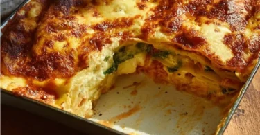 Vegetarische Mangold-Lasagne mit frischem Gemüse und Käse überbacken