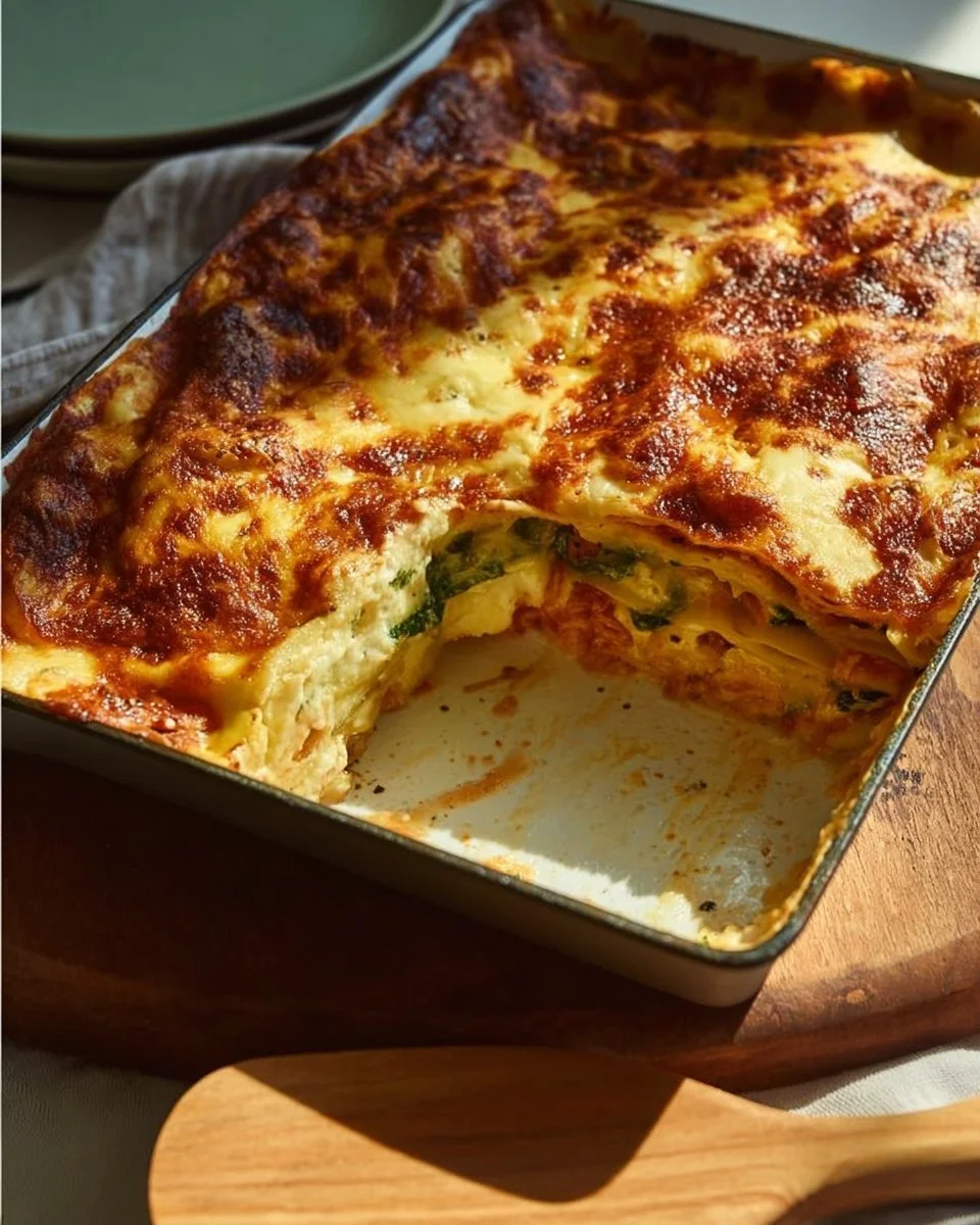 Vegetarische Mangold-Lasagne mit frischem Gemüse und Käse überbacken